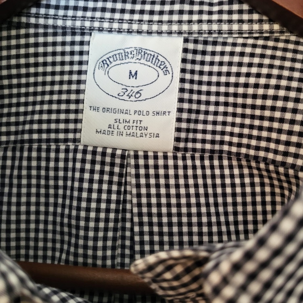Men's Black and White Checkered Shirt Brooks Brothers medium - Picture 3 of 4